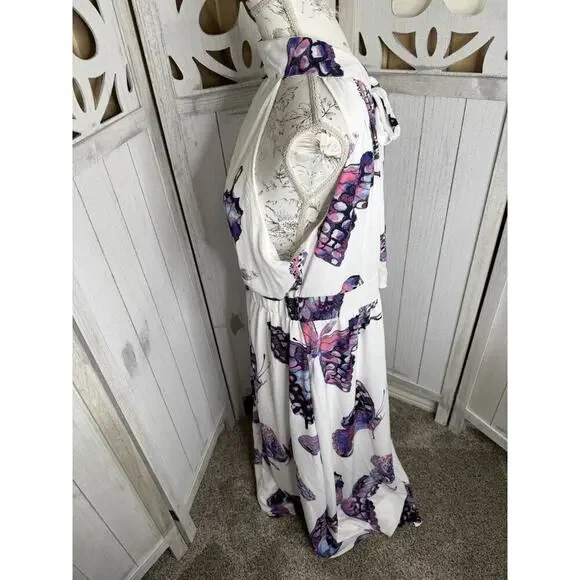 New! New York & Company Multi Color Butterfly Dress White Purple Size XL - Picture 2 of 8